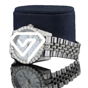 Reloj de Lujo Automático de 41MM con Esfera Blanca y Moissanita, Dos Tonos Oro y Plata, Reloj de Plata de Ley 925 con Incrustaciones Completas - Product Image 2