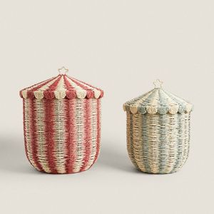 Premium Handwoven Rattan Circus Style <b>Storage</b> Basket with Lid Natural Decorative <b>Hamper</b> for Kids Room and Home Use - Product Image 3