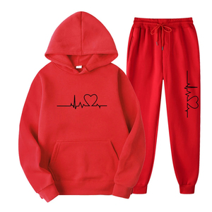 Conjunto Deportivo Informal para Hombre, Sudadera con Capucha y Pantalones Deportivos de Felpa 100% Algodón Rojo, Marca White Bird Express - Product Image 1