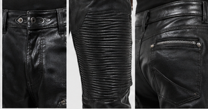Pantalon moto pour homme en simili cuir noir, taille haute, plusieurs poches, fermeture éclair, style hiver lourd - Product Image 4