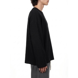 Men's Oversized Knitted <b>Long</b> <b>Sleeve</b> T-Shirt Lantern <b>Sleeve</b> O-Neck Solid <b>Black</b> Minimalist Streetwear <b>Top</b> - Product Image 2