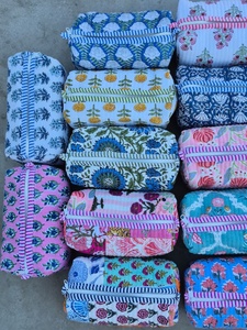 Women's Quilted Floral Printed Cotton <b>Makeup</b> Bag Large Capacity Travel Cosmetic Organizer Eco-Friendly Portable - Product Image 1