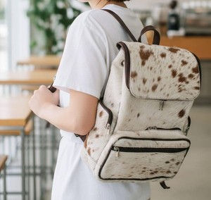 Custom Made Design Real Cowhide Leather Hair On <b>Backpack</b> Bag style Double Perfect Warm Windproof Brown Hair On <b>Backpack</b> Bag - Product Image 5