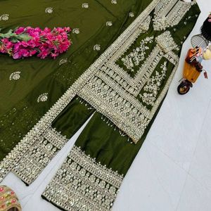 Chinon Silk Suit Set Women Designer Salwar Suit <b>Sequin</b> Embroidery Dress Coding Work Kurta <b>Pant</b> Dupatta Set Moti Work Ethnic Wear - Product Image 5