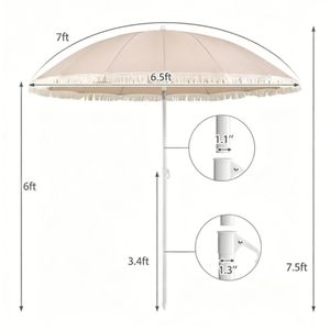 Ombrellone da Spiaggia Boho con Frange e Nappe, 7 Piedi, Inclinazione Regolabile a 30°, 2 Sezioni in Metallo, Portatile, Raggio 1m - Product Image 4