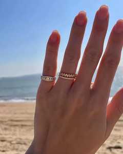 Double Row Round Cut Lab Diamond Wide Band <b>Stacking</b> Ring 14K Solid Gold Surprise Wedding Party Gift For Partner - Product Image 4