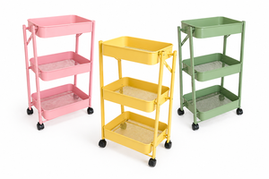 Space-Saving Foldable Trolley with 4 Wheels Easy Moving <b>Storage</b> Stable Lumetal Vietnam Iron Frame 3 tier cart - Product Image 2