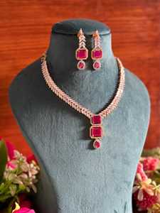 Ruby Red American Diamond Necklace and Earrings Set – Gold-Tone Indian Bridal Statement Jewelry for Women - Product Image 2