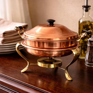 Copper Chafing Dish With Copper Finish Lid And Iron <b>Stand</b> For Restaurant Hotel Wedding Catering Display - Product Image 1
