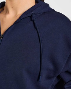 Customized Front Logo Wholesale Women's <b>Navy</b> Zip-Up Hooded Sweatshirt 100% Cotton Knitted Regular Fit Full Sleeve With Pockets - Product Image 3