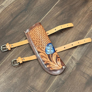 Nuevo soporte de bandera de cuero con herramientas manuales 2025, soporte de poste de estilo occidental duradero personalizado con diseño tallado para uso en Rancho doméstico y desfile - Product Image 6