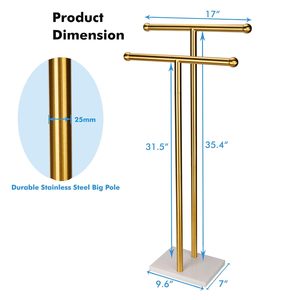 Standing Towel Rack Double T Shape <b>Tall</b> Bath Towel Sheet Holder with Marble Design Base Hanging Rod for Decorate your Bathroom - Product Image 6