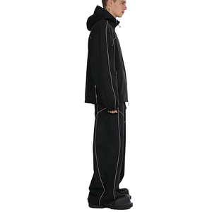 Ensemble deux pièces de survêtement coupe-vent réfléchissant personnalisé pour hommes, veste coupe-vent en nylon à capuche et pantalon de survêtement ample surdimensionné, vente en gros - Product Image 5