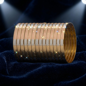 กำไลข้อมือผู้หญิง ORO-Z พรีเมียม ดีไซน์สามสี วัสดุอัลลอยด์ สไตล์ชาติพันธุ์ สามารถสวมซ้อนกันได้ ลวดลายเส้นตรง เหมาะสำหรับงานปาร์ตี้ เครื่องประดับคุณภาพสูง - Product Image 4