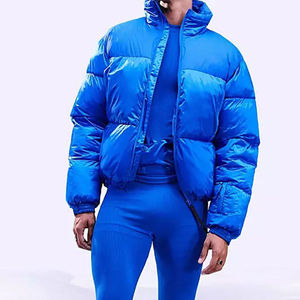 Veste matelassée marine pour homme, col rabattu, fermeture à boutons, coupe-vent, style décontracté, rembourrage en polyester, vêtements d'hiver - Product Image 6