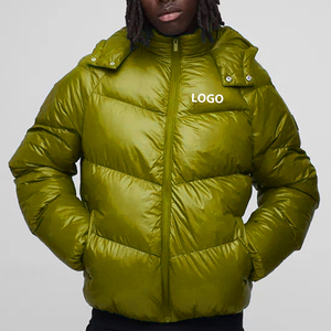 Heavy Designer Puff <b>Padded</b> Canvas Waterproof Breathable Windproof Zipper Oversized Winter Black Custom Men Shiny Puffer Jacket - Product Image 2