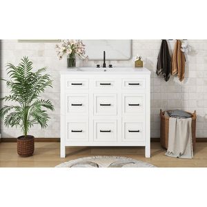 Mobile da Bagno da 36 Pollici con Lavabo Integrato in Resina, 4 Cassetti e 2 Ante - Product Image 5
