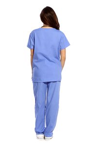 Ensemble de blouses médicales bleues pour femmes, en coton et polyester tissé, pantalon et haut à col en V, prêt pour le stéthoscope - Product Image 2