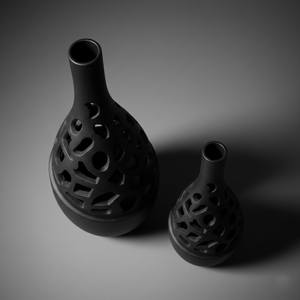 Ensemble moderne de 2 vases à fleurs en aluminium au design creux, noir mat nordique, géométrique abstrait, pour la maison, le bureau, les mariages et la décoration - Product Image 4