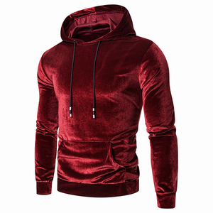 Sweat-shirt à capuche en velours pour homme, coupe ajustée, couleur unie, décontracté, pour l'automne, manches longues, avec poche - Product Image 1