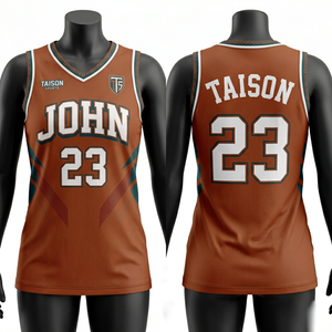 Maillot de basket-ball pour femmes, qualité supérieure, 180 GSM, maille polyester respirante, design à panneaux orange corail et turquoise, logo personnalisé par sublimation - Product Image 5