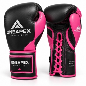 ถุงมือชกมวยหนังแท้สีดำชมพู ONEAPEX ระบายอากาศได้ดี ถุงมือฝึกซ้อมระดับมืออาชีพ รับทำโลโก้ตามสั่ง ขายส่งจำนวนมาก - Product Image 1