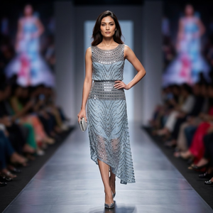 Elegant Silver <b>Sequin</b> Shimmer Sleeveless Midi Dress | Women Evening Cocktail Asymmetric | Hem Beaded Waist Embroidery Fit Styles - Product Image 2