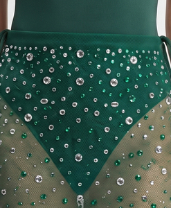 Falda de malla transparente con pedrería de cintura alta para mujer, estilo diamantes de imitación, hasta la rodilla, transparente, sexy, para discoteca - Product Image 4