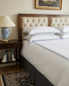 Wholesale Custom Cotton Duvet Cover Sets Embroidered Blue Geometric Chain <b>Bedding</b> Pillowcases Wearable Home Hotel Wedding - Product Image 3