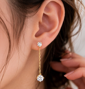 Round Brilliant Lab Grown <b>Diamond</b> <b>Dangle</b> Drop Chain Stud <b>Earrings</b> 14K 18K Solid Gold Elegant Wedding Drop <b>Earring</b> Fine Jewelry - Product Image 2