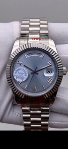 Reloj de acero inoxidable para hombre, 41 mm, esfera azul, cristal de zafiro, movimiento de cuarzo analógico, indicador de día y fecha, estilo elegante y lujoso - Product Image 2