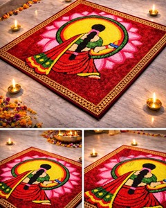 Hermosa Alfombra Rangoli con Diseño de Encaje, Lavable, Decoración para Piso, 3 Pies, Decoración Festiva para el Hogar, Elección de las Mujeres - Product Image 2