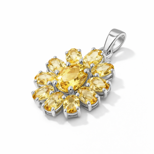 จี้รูปดอกไม้ซิทรินธรรมชาติ 100% สำหรับผู้หญิงจาก Rhaya Jewels จี้เงินแท้ชุบโรเดียม ดีไซน์สวยงาม - Product Image 4