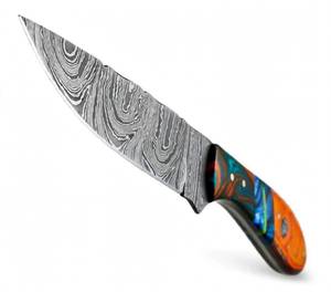 Handcrafted custom <b>profile</b> damascus steel outdoor utility <b>tool</b> with resin and wood handle - Product Image 3
