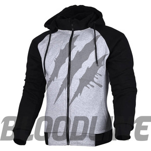 Sweat à capuche unisexe BLOODLINE gris et noir avec imprimé griffe, fermeture éclair sur le devant, toutes saisons, en coton respirant et protecteur - Product Image 2