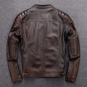 <b>High</b> Quality Men's Full-length Regular Fit Genuine <b>Leather</b> Jacket Gray Turn-down Collar <b>Leather</b> Jacket - Product Image 3