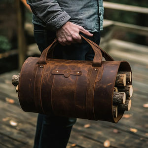 Sac de transport robuste pour bûches avec poignées en cuir, échantillon gratuit, cuir ciré de luxe pour poêles à bois et cheminées - Product Image 4