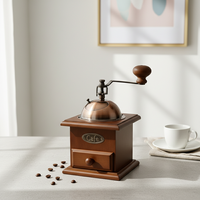 Moulin à café manuel vintage en bois avec dessus en bronze et tiroir, style nordique, portable, à meules en céramique, qualité supérieure