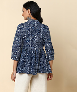 มาเซาเสื้อกล้ามผู้หญิงลำลองฤดูร้อนผ้าฝ้ายพิมพ์ลายดีไซน์เนอร์คอจีนแขน 3/4 ผ้าเนื้อบางเบาและระบายอากาศได้ดี - Product Image 3