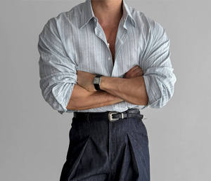 Camisa de Hombre Casual de Verano, Transpirable, de Lino y Algodón, Satén, Lisa, con Cuello Camisero, Antiarrugas - Product Image 4