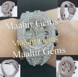 Hot Sale Full Diamond Quartz Stainless Steel Moissanite Glass <b>Case</b> 10 Bar Water Resistance Luxury Men's <b>Watch</b> Bracelet Clasp - Product Image 1