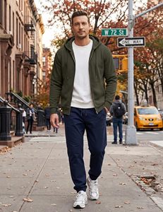 Sweat-shirt à capuche zippé pour homme, fabriqué au Pakistan, vert olive, en polaire, coupe classique, couleur unie, décontracté, pour l'automne - Product Image 4