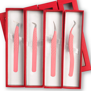Juego de Pinzas Personalizadas en Oferta, con Punta de Diamante Larga, Punta de Fibra, Acero Inoxidable, Extensiones de Pestañas, Rojo Dorado, para Uso Estético - Product Image 1