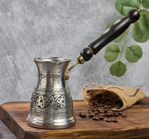Versatile three-piece <b>set</b> of silver Turkish <b>pots</b> showcasing beautiful etched star patterns. Available at wholesale price. - Product Image 4