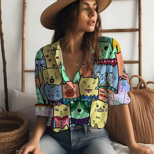 Chemises Hawaïennes Imprimées Décontractées à Manches Courtes pour Femmes – Tendances Estivales et Tenues de Plage Décontractées - Product Image 3