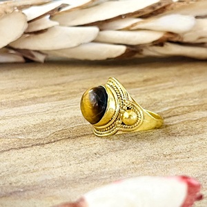 New Arrival Bohemia <b>Tiger</b> <b>Eye</b> <b>Ring</b> Tribal Brass Gemstone Women 18k Gold Plated Vintage Statement Band Wholesale/OEM/ODM - Product Image 2