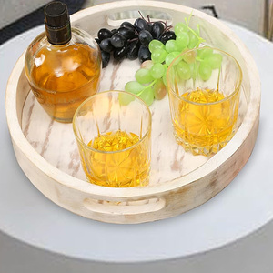 Plateau de service rond en bois de manguier fait à la main Lot de 2 plateaux rustiques en bois pour cuisine Table à manger Thé Café Petit déjeuner Aliments et collations - Product Image 2