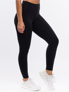 Leggings pour femmes, taille haute, longueur intégrale, couleur noire unie, tricotés en spandex et nylon, extensibles, respirants, confortables, sportifs, pour le yoga et la remise en forme - Product Image 1