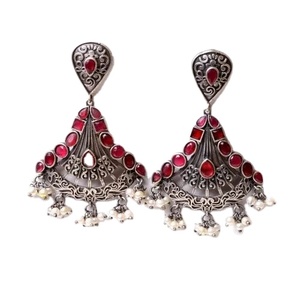 Wholesale Oxidized Silver <b>Red</b> Stone <b>Earrings</b> Bulk Supplier | Direct Factory Manufacturer | Premium Quality - Product Image 1