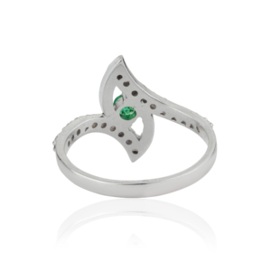 Solid 925 Sterling <b>Silver</b> Criss Cross Bypass Natural <b>Emerald</b> & Diamond <b>Ring</b> For Party Wear Women's Fine Jewelry - Product Image 5